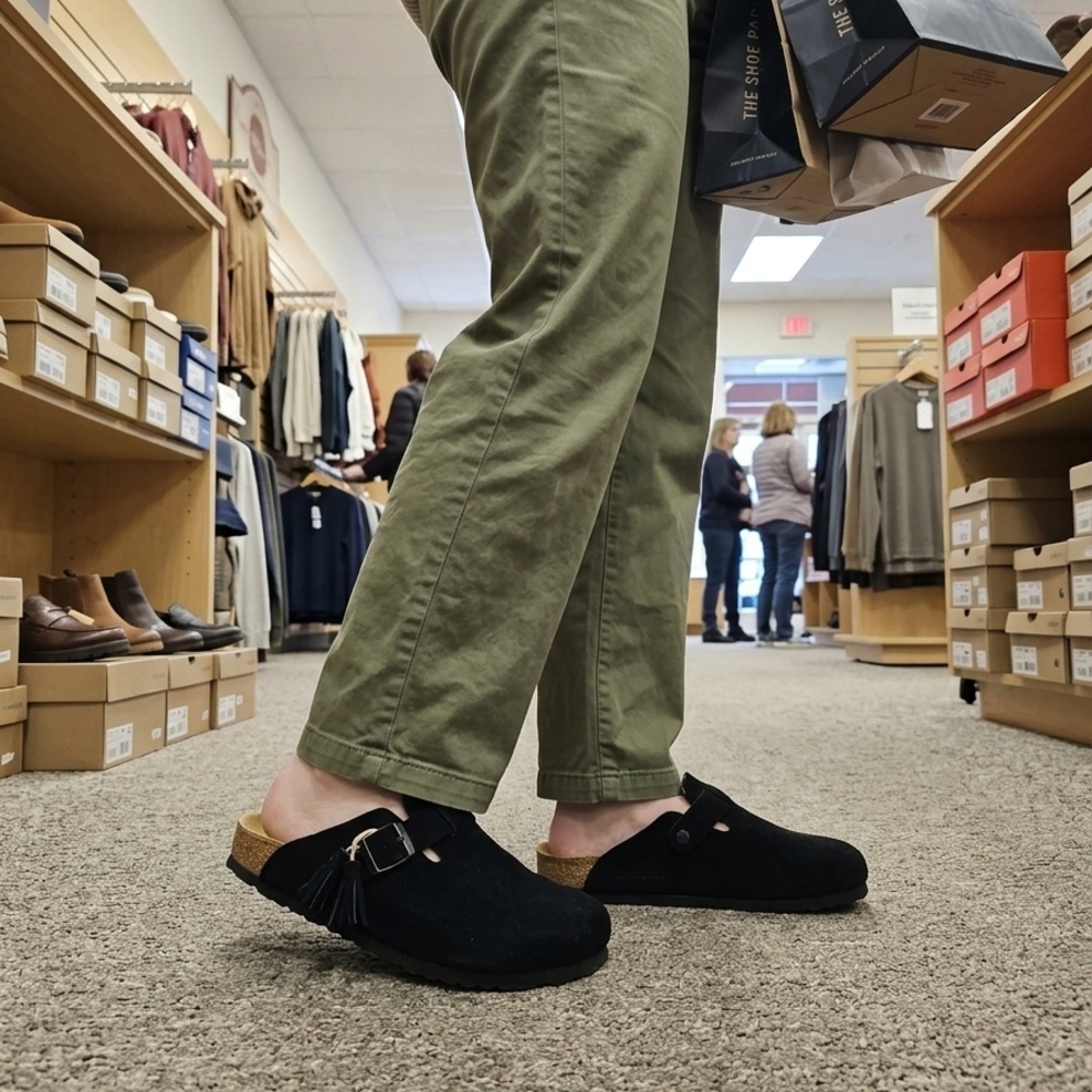 Unisex Adjustable Black Suede Slip-On Clogs New W/Tags 8W